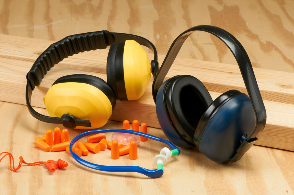 Hearing protection devices, including earplugs and earmuffs.